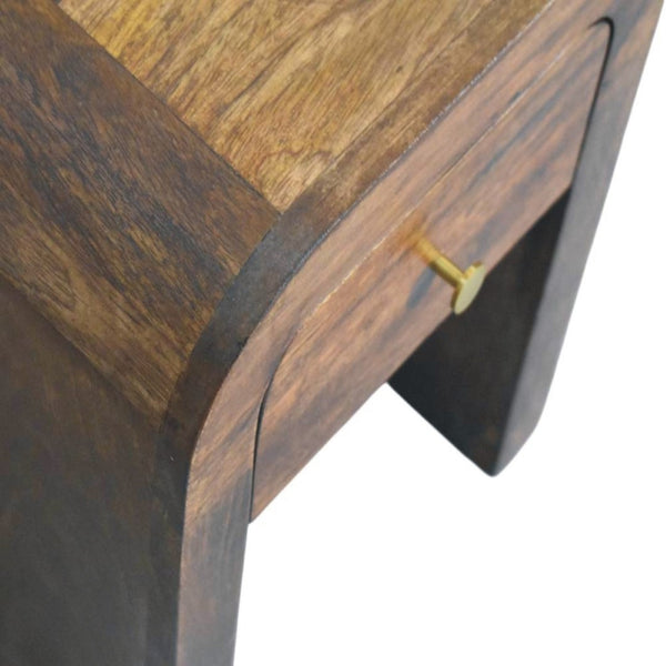 English Elm Solid Wood Handcrafted Curved Nightstand Sculptural Artisan Bedside Table for Modern Bedroom B182P490953