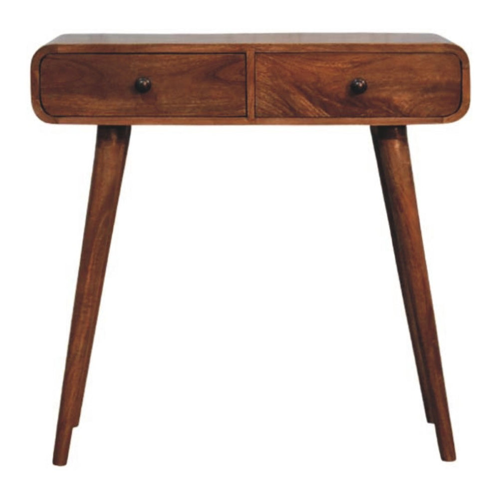 English Elm Solid Wood Handcrafted Two Drawer Entryway Console Table with Curved Apron Detail B182P490955