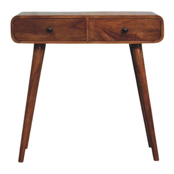 English Elm Solid Wood Handcrafted Two Drawer Entryway Console Table with Curved Apron Detail B182P490955