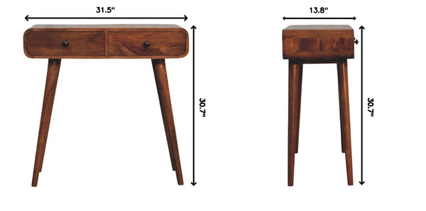 English Elm Solid Wood Handcrafted Two Drawer Entryway Console Table with Curved Apron Detail B182P490955