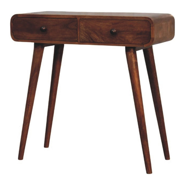 English Elm Solid Wood Handcrafted Two Drawer Entryway Console Table with Curved Apron Detail B182P490955