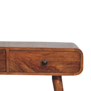 English Elm Solid Wood Handcrafted Two Drawer Entryway Console Table with Curved Apron Detail B182P490955