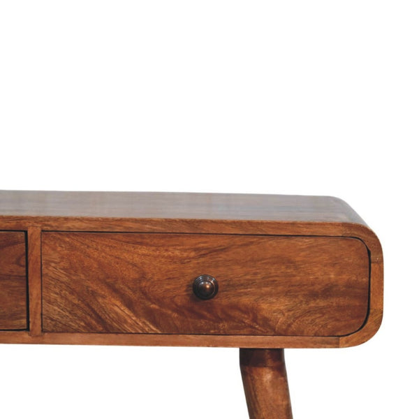 English Elm Solid Wood Handcrafted Two Drawer Entryway Console Table with Curved Apron Detail B182P490955