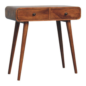 English Elm Solid Wood Handcrafted Two Drawer Entryway Console Table with Curved Apron Detail B182P490955
