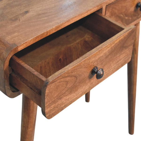 English Elm Solid Wood Handcrafted Two Drawer Entryway Console Table with Curved Apron Detail B182P490955