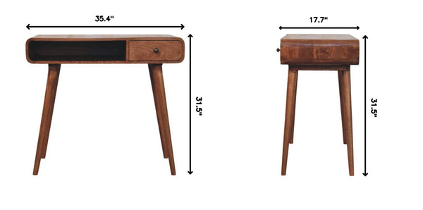 English Elm Solid Wood Handcrafted Writing Desk with Curved Edge for Home Office or Bedroom B182P490956
