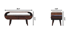 English Elm Solid Walnut Handcrafted Media Console Two Drawer Curved Sculptural Modern Low Profile B182P490957