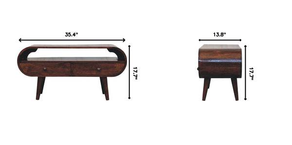 English Elm Solid Walnut Handcrafted Media Console Two Drawer Curved Sculptural Modern Low Profile B182P490957