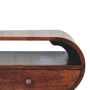 English Elm Solid Walnut Handcrafted Media Console Two Drawer Curved Sculptural Modern Low Profile B182P490957