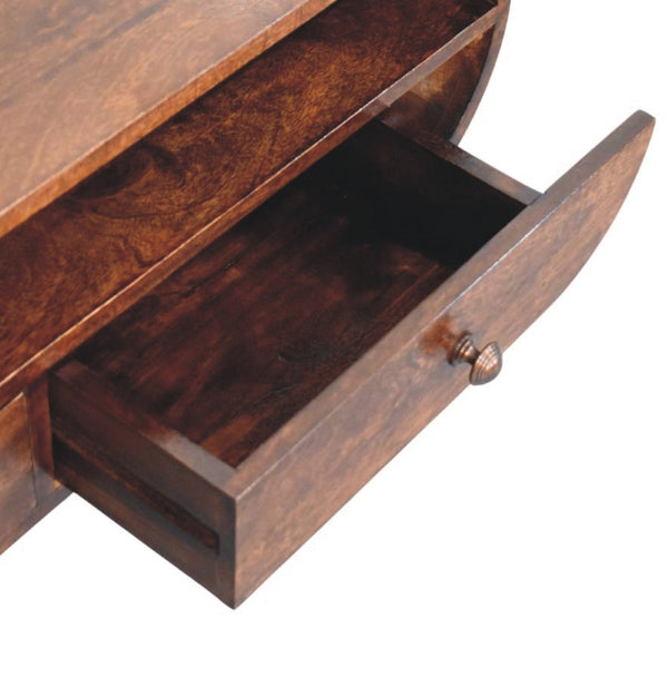 English Elm Solid Walnut Handcrafted Media Console Two Drawer Curved Sculptural Modern Low Profile B182P490957