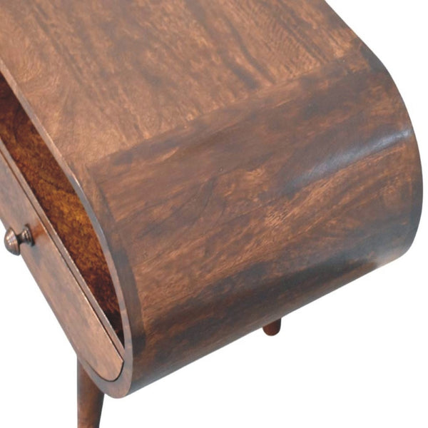 English Elm Solid Walnut Handcrafted Media Console Two Drawer Curved Sculptural Modern Low Profile B182P490957