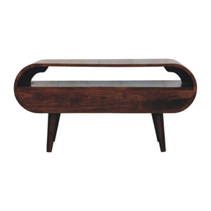 English Elm Solid Walnut Handcrafted Media Console Two Drawer Curved Sculptural Modern Low Profile B182P490957