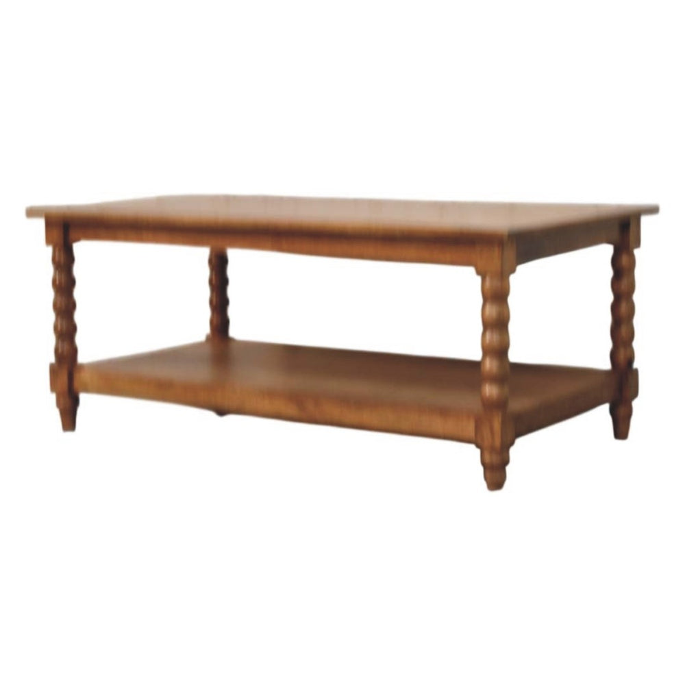 English Elm Solid Wood Spindle Leg Coffee Table with Open Shelf for Farmhouse Living Rooms B182P490960