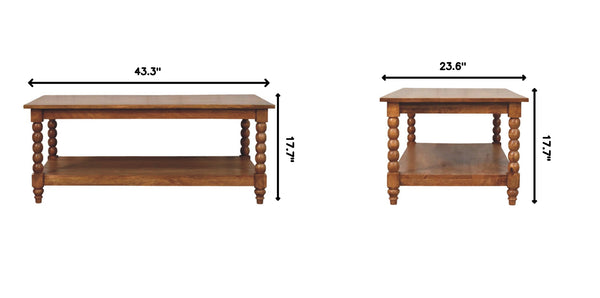 English Elm Solid Wood Spindle Leg Coffee Table with Open Shelf for Farmhouse Living Rooms B182P490960