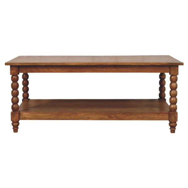 English Elm Solid Wood Spindle Leg Coffee Table with Open Shelf for Farmhouse Living Rooms B182P490960