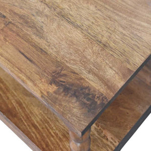 English Elm Solid Wood Spindle Leg Coffee Table with Open Shelf for Farmhouse Living Rooms B182P490960