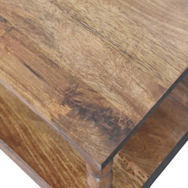 English Elm Solid Wood Spindle Leg Coffee Table with Open Shelf for Farmhouse Living Rooms B182P490960