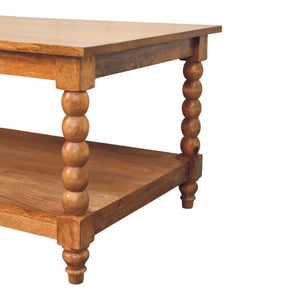 English Elm Solid Wood Spindle Leg Coffee Table with Open Shelf for Farmhouse Living Rooms B182P490960