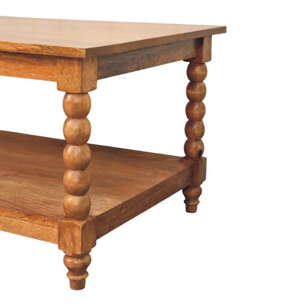 English Elm Solid Wood Spindle Leg Coffee Table with Open Shelf for Farmhouse Living Rooms B182P490960