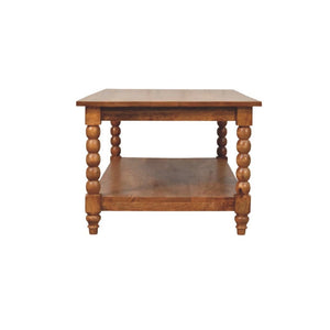 English Elm Solid Wood Spindle Leg Coffee Table with Open Shelf for Farmhouse Living Rooms B182P490960