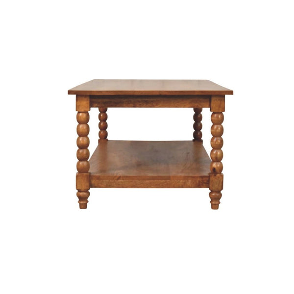 English Elm Solid Wood Spindle Leg Coffee Table with Open Shelf for Farmhouse Living Rooms B182P490960