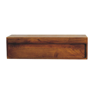 English Elm Solid Handcrafted Amber Wood Open Media Shelf for Modern Minimal Living Spaces B182P490961
