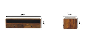 English Elm Solid Handcrafted Amber Wood Open Media Shelf for Modern Minimal Living Spaces B182P490961