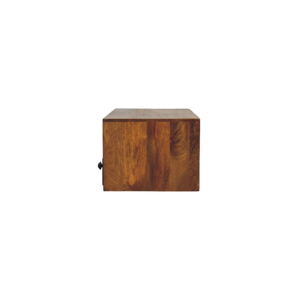 English Elm Solid Handcrafted Amber Wood Open Media Shelf for Modern Minimal Living Spaces B182P490961