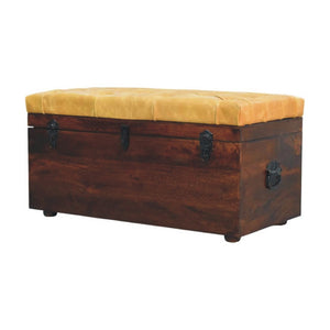 English Elm Solid Walnut Handmade Lift Top Storage Bench with Tan Leather Seat for Entryway B182P490963