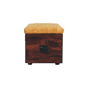 English Elm Solid Walnut Handmade Lift Top Storage Bench with Tan Leather Seat for Entryway B182P490963