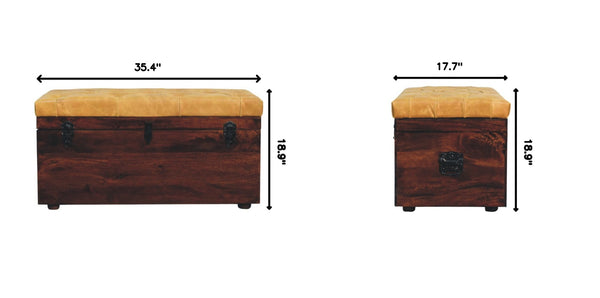English Elm Solid Walnut Handmade Lift Top Storage Bench with Tan Leather Seat for Entryway B182P490963