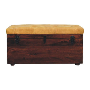 English Elm Solid Walnut Handmade Lift Top Storage Bench with Tan Leather Seat for Entryway B182P490963