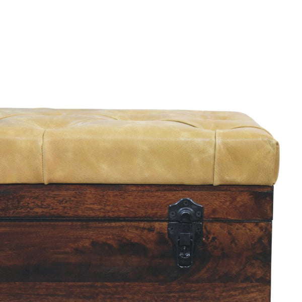 English Elm Solid Walnut Handmade Lift Top Storage Bench with Tan Leather Seat for Entryway B182P490963
