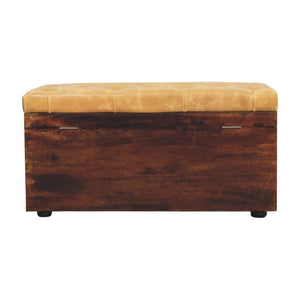 English Elm Solid Walnut Handmade Lift Top Storage Bench with Tan Leather Seat for Entryway B182P490963