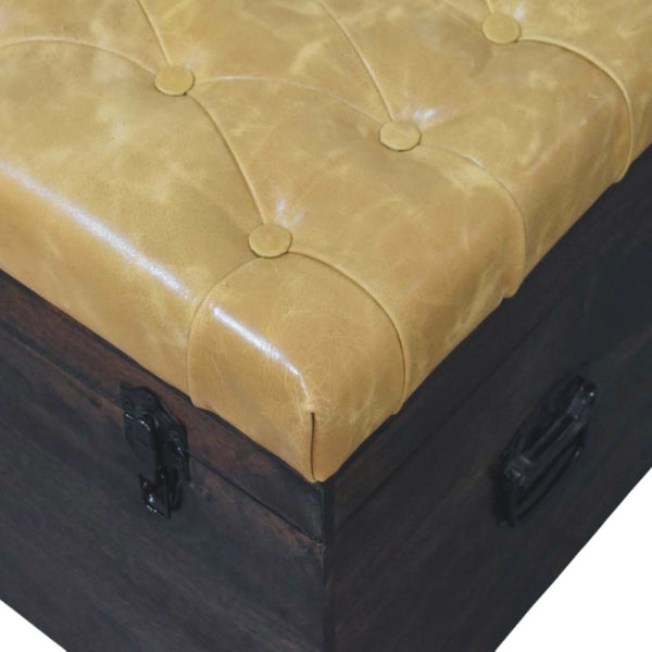 English Elm Solid Walnut Handmade Lift Top Storage Bench with Tan Leather Seat for Entryway B182P490963