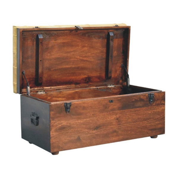 English Elm Solid Walnut Handmade Lift Top Storage Bench with Tan Leather Seat for Entryway B182P490963