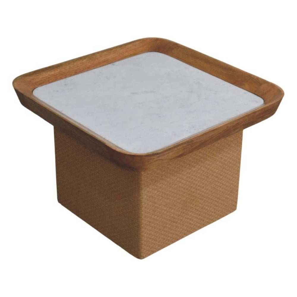 English Elm Solid Wood Handcrafted Marble Top Square Coffee Table for Japandi Living Rooms B182P490964
