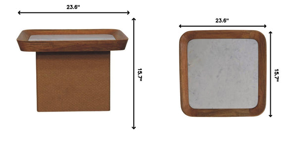 English Elm Solid Wood Handcrafted Marble Top Square Coffee Table for Japandi Living Rooms B182P490964