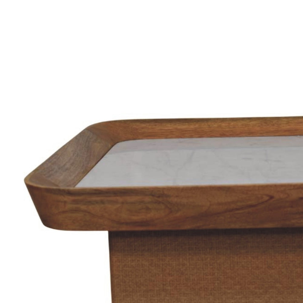 English Elm Solid Wood Handcrafted Marble Top Square Coffee Table for Japandi Living Rooms B182P490964
