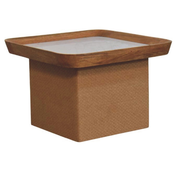 English Elm Solid Wood Handcrafted Marble Top Square Coffee Table for Japandi Living Rooms B182P490964