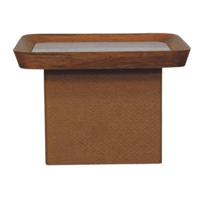 English Elm Solid Wood Handcrafted Marble Top Square Coffee Table for Japandi Living Rooms B182P490964