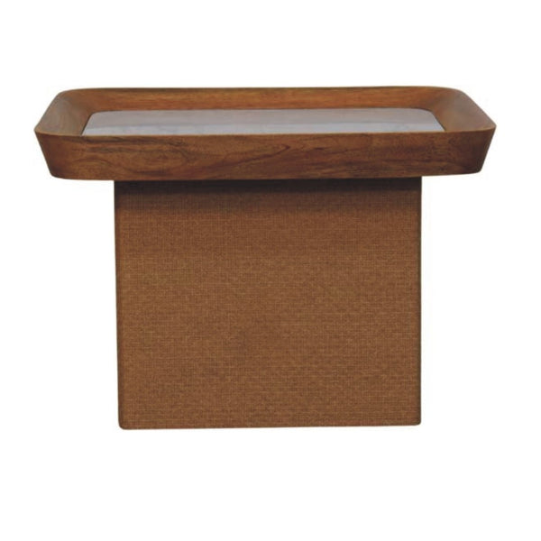 English Elm Solid Wood Handcrafted Marble Top Square Coffee Table for Japandi Living Rooms B182P490964