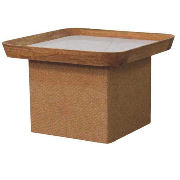 English Elm Solid Wood Handcrafted Marble Top Square Coffee Table for Japandi Living Rooms B182P490964