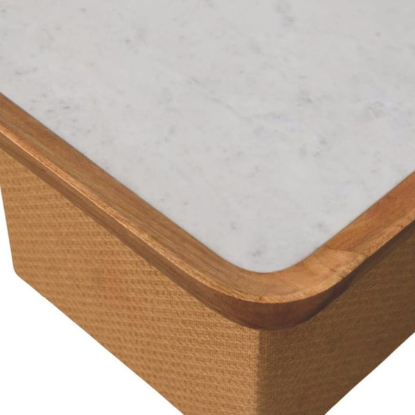 English Elm Solid Wood Handcrafted Marble Top Square Coffee Table for Japandi Living Rooms B182P490964