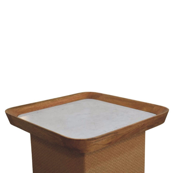 English Elm Solid Wood Handcrafted Marble Top Square Coffee Table for Japandi Living Rooms B182P490964