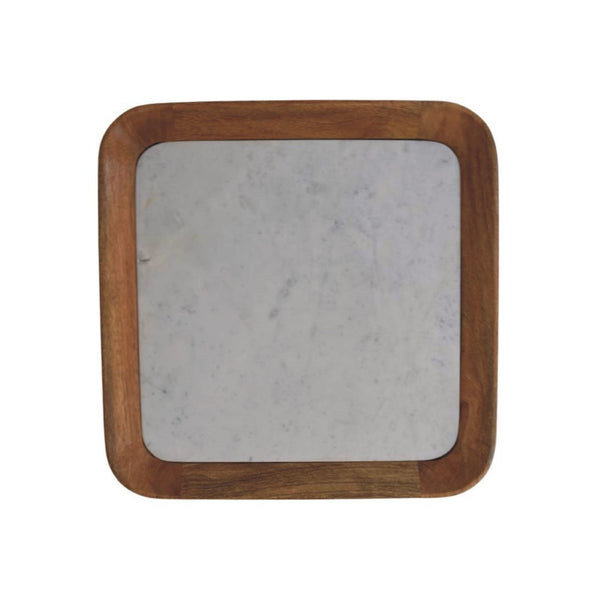 English Elm Solid Wood Handcrafted Marble Top Square Coffee Table for Japandi Living Rooms B182P490964
