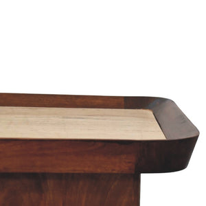 English Elm Solid Wood Tray Frame Square Coffee Table with Genuine Travertine Stone Top B182P490965