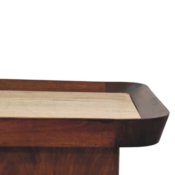 English Elm Solid Wood Tray Frame Square Coffee Table with Genuine Travertine Stone Top B182P490965