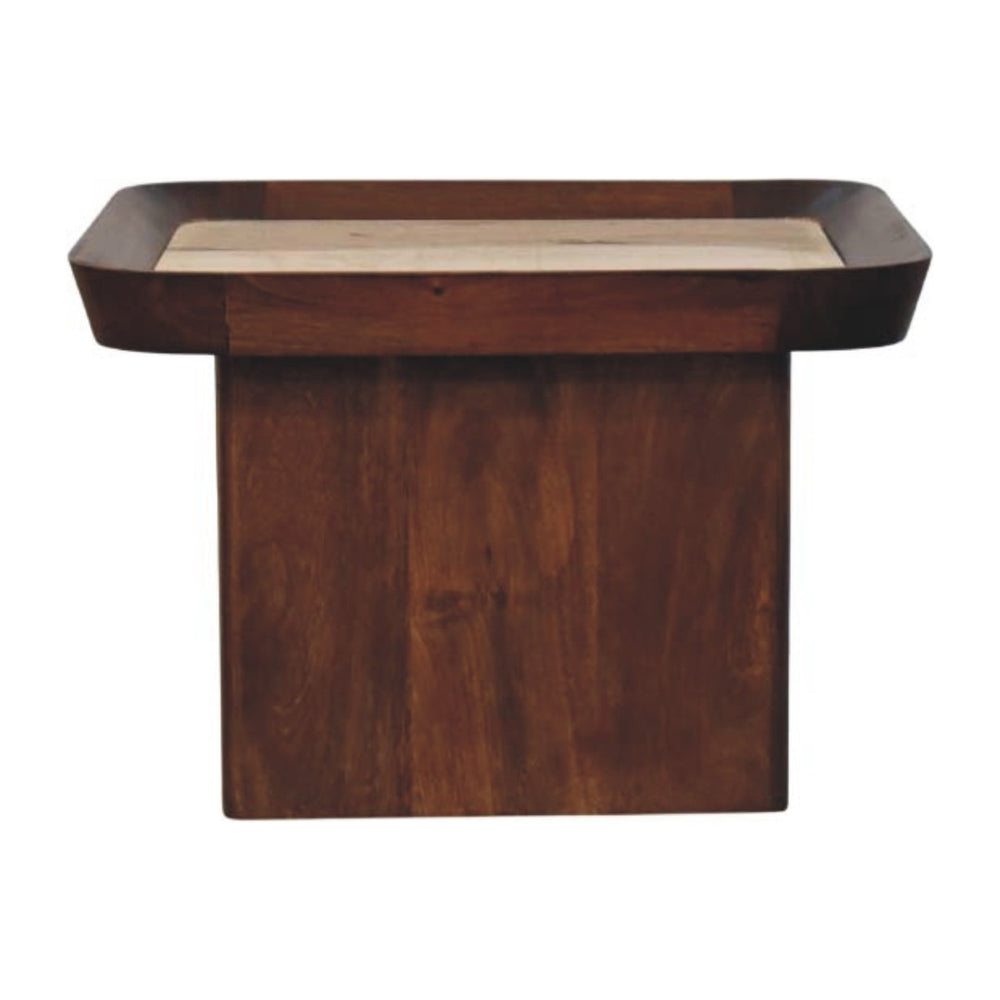 English Elm Solid Wood Tray Frame Square Coffee Table with Genuine Travertine Stone Top B182P490965