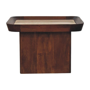 English Elm Solid Wood Tray Frame Square Coffee Table with Genuine Travertine Stone Top B182P490965